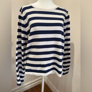 J Crew Navy and Ivory Striped Side-Button Mariner Top